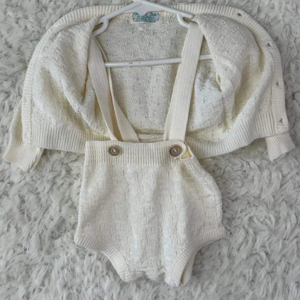 Golden Gate Vintage‎ Knit Cardigan Bloomer Set Baby White Coquette Cottagecore